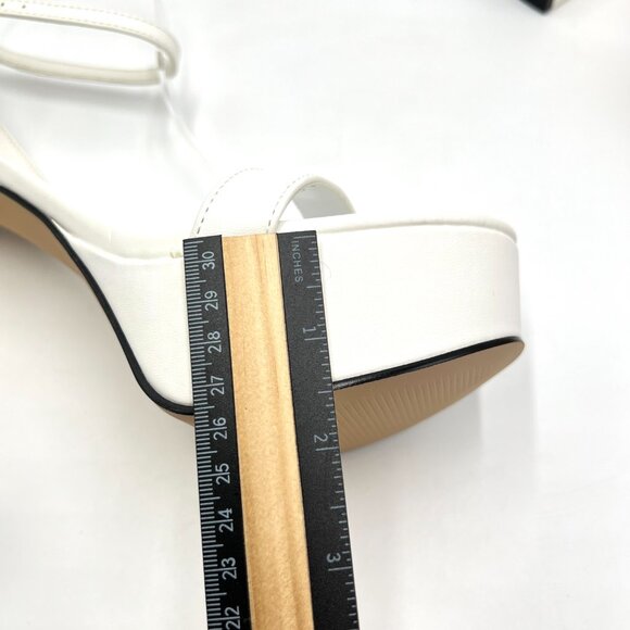 Nine‎ West Size 8.5 Uknow White Faux Vegan Leather Platform Sandals Heels Shoes - Picture 15 of 16